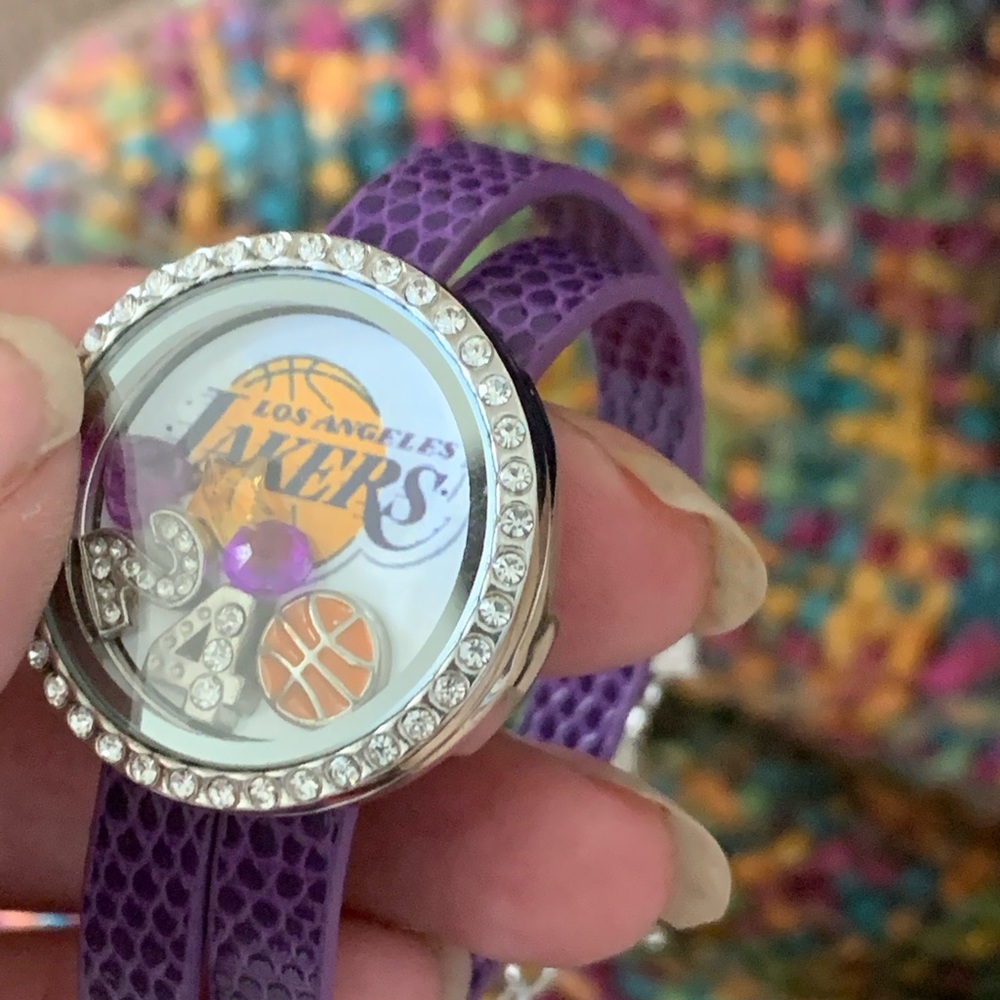 Floating locket Lakers Bracelet Purple Leather